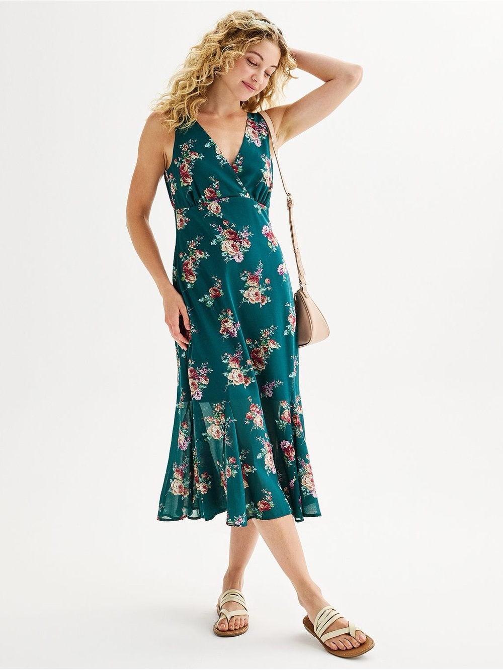 NWT Floral V-Neck Teal Midi Dress